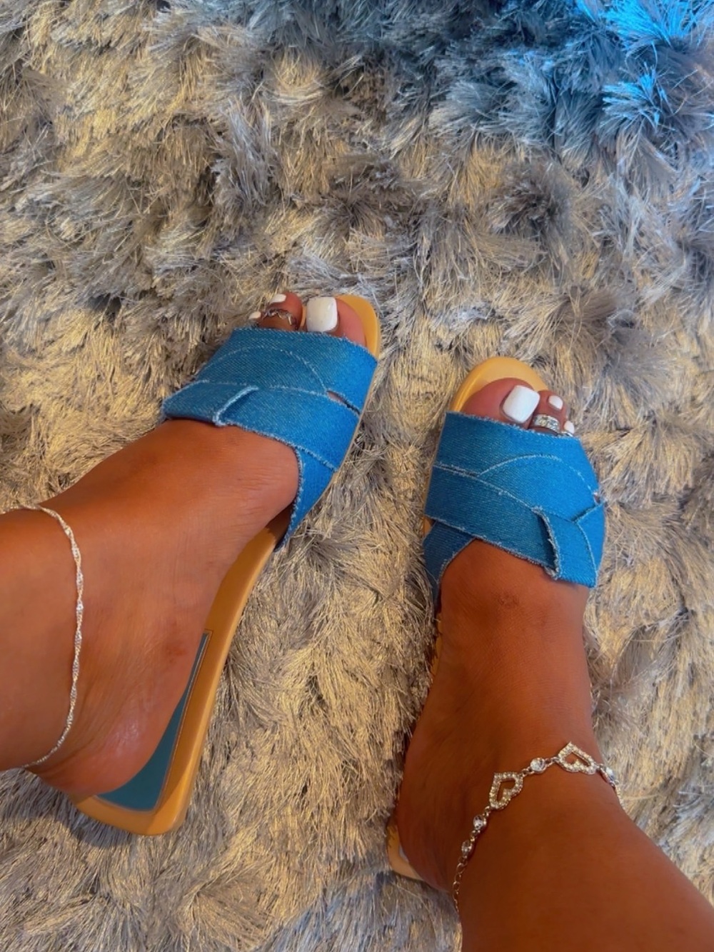 Zara Denim Blue Crisscross Mule Sandals - Women